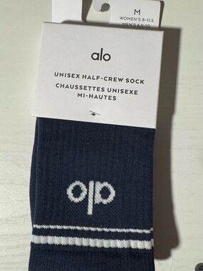 ALO Yoga Unisex Half-Crew Socks in Navy with White Accents